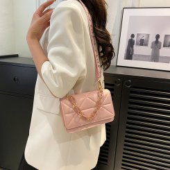 ショルダーバッグ 2way トートバッグ レディース 小さいサイズ プリント柄 広めストラップ 太めチェーン シンプルカジュアル レトロ お洒落 日常使い お出かけ（1ヶ）