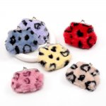 がま口ポーチ ヒョウ柄フェイクファーポーチ ミニポーチ ミニ財布 もふもふポーチ 小物入れ ランダム発送 (1ヶ)