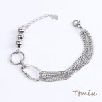 メタルチェーンブレスレット 不規則オーバルフレーム付き 20cm ロジウム（1連）