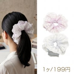 シュシュ フラワーモチーフ レース×パール 髪飾り 髪留め ヘアゴム ヘアアクセサリー（1ヶ）