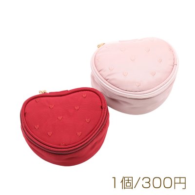 アクセサリーポーチ ハート型 コンパクト チャック付き ジュエリーケース コスメ収納ケース 約4×7×10cm（1ヶ）