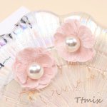 デザインピアス フラワーのピアス パール付き 35mm ピンク（1ペア）