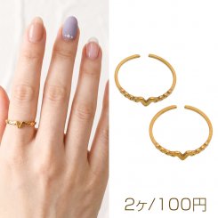 ステンレスリング Vモチーフ ユニーク シンプル ゴールドカラー 指輪 デザインリング オープンリング 内径約18mm（2ヶ）