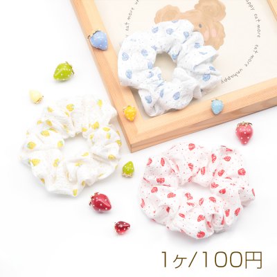 シュシュ イチゴと水玉模様 いちご柄 苺 髪飾り 髪留め ヘアゴム ヘアアクセサリー（1ヶ）