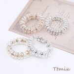 ヘアゴム ヘアアクセサリー 電話線 12×55mm ミックス ゴールド＆シルバー（4ヶ）