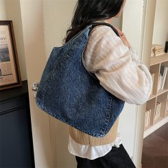 手提げバッグ レディース 大容量トートバッグ デニム マグネット留め 通勤 お洒落 韓国風 使いやすい（1ヶ）