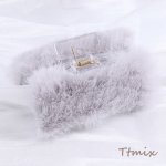 ラビットファー付きバンスクリップ ヘアアクセサリー 4.4×8.7cm グレー（1ヶ）
