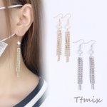 フックピアス ジルコニア付き ひし形 チェーンタッセル 9×85mm（1ペア）