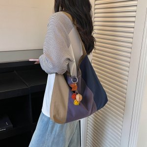 かごバッグ レディース かごバッグ 2way ショルダー キャンバス 2026新作 バイカラー切り替え 通勤 買い物 お出かけ 高品質生地 多コーデ対応 オシャレ（1ヶ）