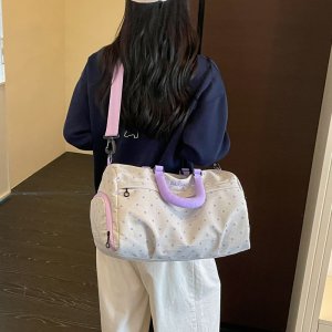 2wayトラベルバッグ 韓国風 ジムバッグ 水玉模様 オックスフォード/キャンバス ノーキャスター軽量 通勤 ジム 短期旅行 出張 収納力抜群 お洒落 2026夏新作（1ヶ）