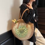 ニットバッグ 透かし彫り ショルダーバッグ 大容量 円形 ニット手提げ レディース網バッグ 編みバッグ 軽量 通勤 ニット 手提げ 編み込み バッグ（1ヶ）