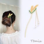 麦の穂かんざし パール付きチェーンタッセル ゴールド（1ヶ）