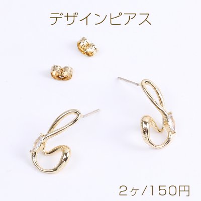 高品質デザインピアス ジルコニア付き 11×20mm ゴールド（2ヶ）