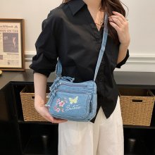 DENIM 刺繍デザインショルダーバッグ 斜めがけバッグ レディース 2way ショルダーバッグ 2026新作 デニム