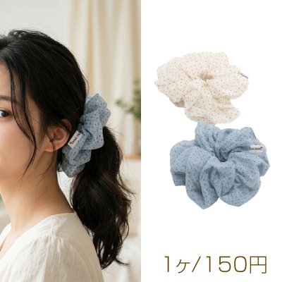 シュシュ チェック＆ドット柄 シアーチュール シュシュ 髪飾り 髪留め ヘアゴム ヘアアクセサリー（1ヶ）