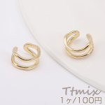 高品質ジルコニアイヤーカフ 7×12mm 2連 スリット入 片耳用 ゴールド（1ヶ）