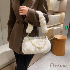 ハンドバッグ レディーストートバッグ 無地 女性 パール付き チェーンバッグ スタンド 斜め掛け 斜めがけ 秋冬 大人カジュアル エレガント 通勤 旅行（1ヶ）