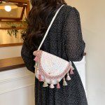 草編みバッグ レディース 手提げバッグ 夏 民族風 ストールデザイン エンベロップ型 マグネットボタン 日常使い 旅行（1ヶ）